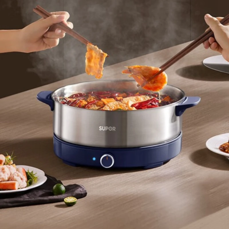 SUPOR Stainless Steel Electric Hot Pot, Ultra-thin Quick-boiling Electric Cooker, Multi-functional 4L Divider Pot for Home Use