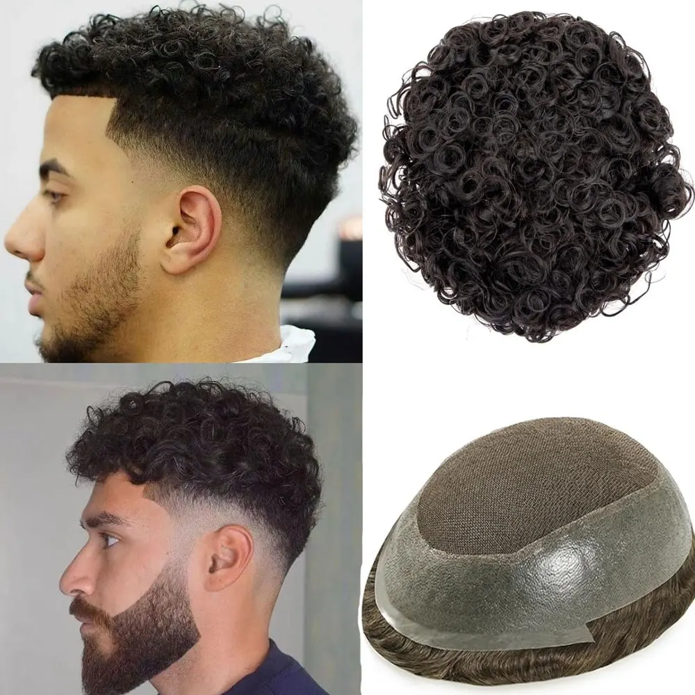 

Kinky Curly Human Hair Toupee 20MM Australia Style 8x10'' with French Lace And PU Edge for Men's Hair System Wig
