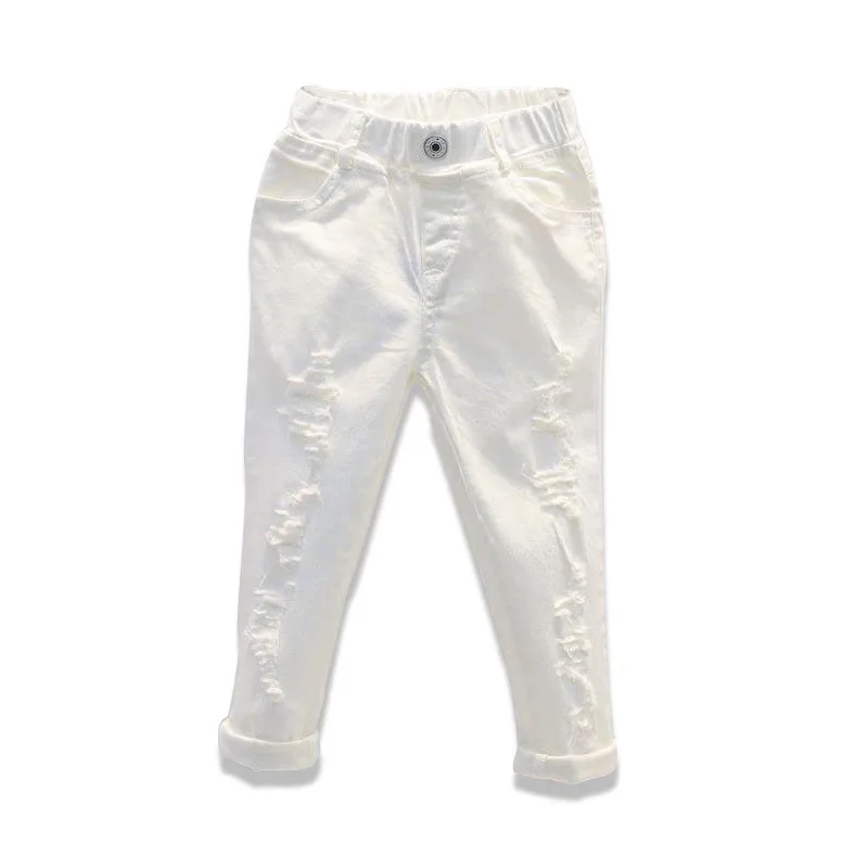 2024 autumn Baby girls Boy White Denim Jeans Pants Children\'s Ripped Trousers Kids Broken Toddler Leggings 2 3 4 5 6 7 Years