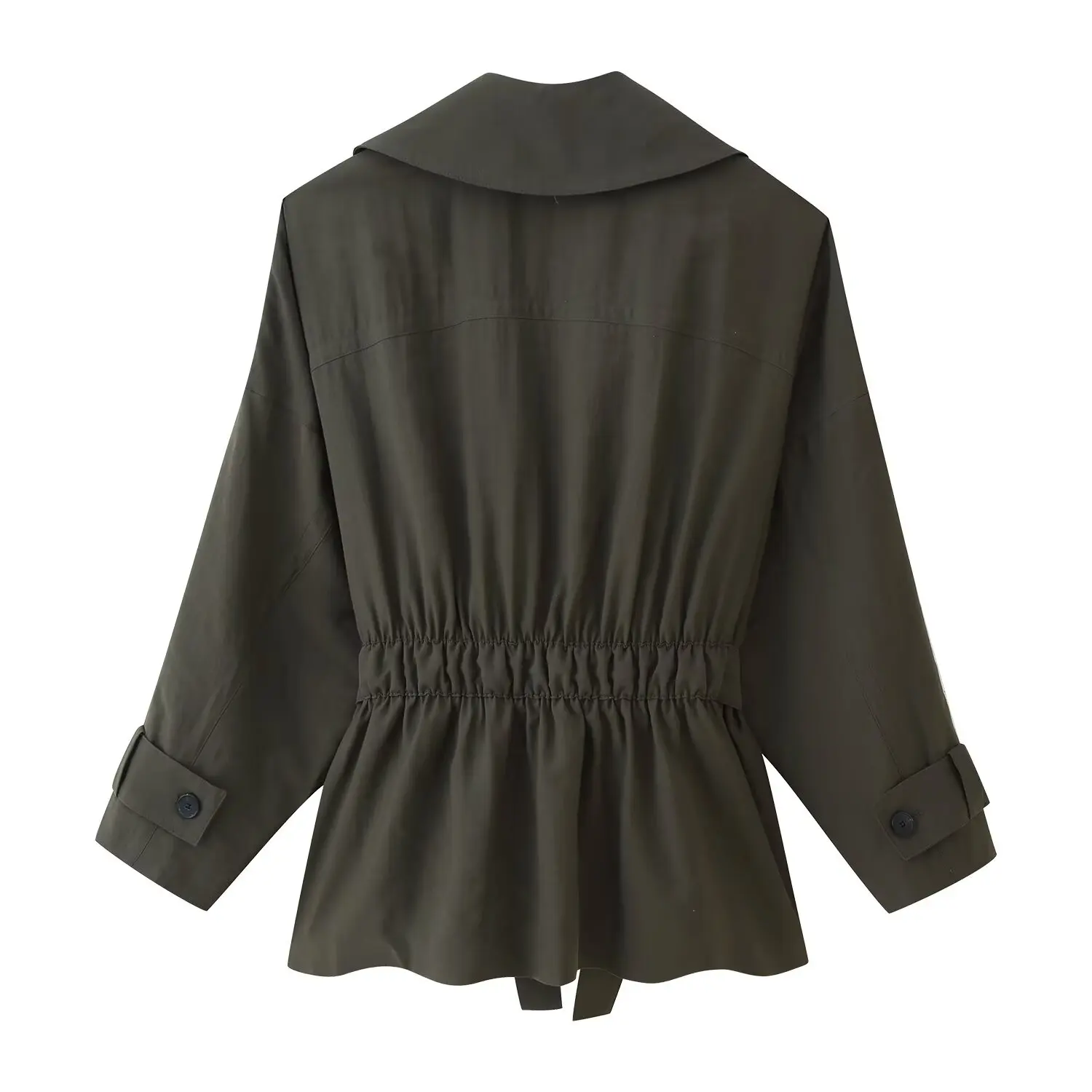 2025, neuer modischer Damen-Mantel, einfarbig, lockerer Mantel mit Taillestrohhalm, eleganter Mantel mit Langarm-Kragen, Gürteltasche, Herbst C