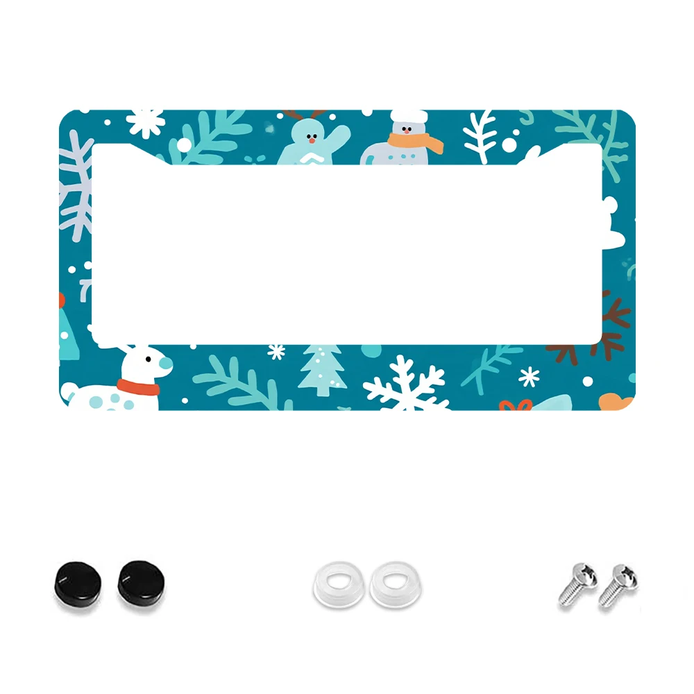 

1 шт., синий красочный узор снеговика, 2 отверстия, рамка номерного знака, алюминиевый материал, 6x12 дюймов, с набором винтов, мультяшный забавный автомобиль, декабрь