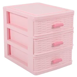 Plastic Jewelry Storage Box, 3 Compartment, Pink Drawer Organizer