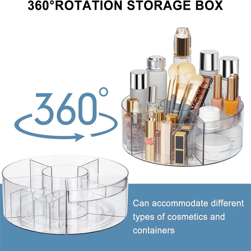 360 °   Organizador de maquiagem rotativo, mesa giratória transparente de 10 polegadas, organizador preguiçoso susan, suporte giratório de armazenamento de cosméticos com 6 divisórias jaf225