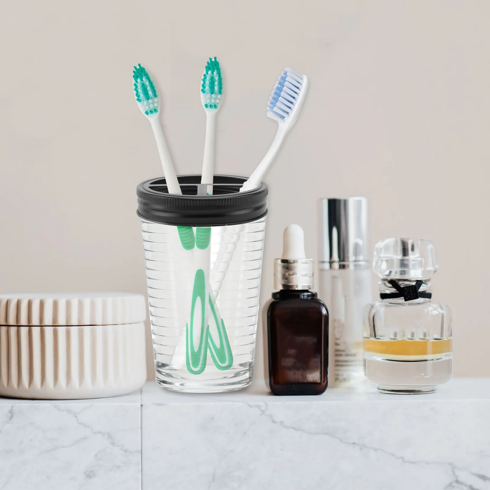 

1Pcs Toothbrush Holder Lid Food-Grade Mason Jar Cover Bathroom Accessory Black Jar Lids Bottle Lids Lid Cover