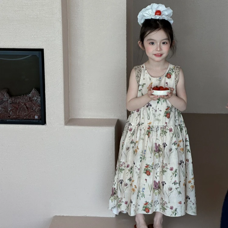 

Girls Dress 2026 Spring and Summer New Children's Clothing Korean Style Girl Baby Temperament Holiday Style Floral Dress