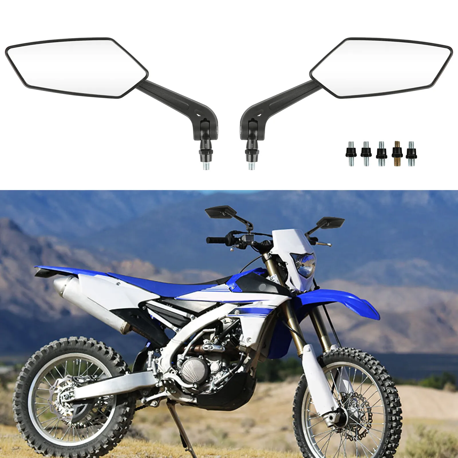

Pair Clear Side Mirrors Rearview Black Wing For Yamaha YZ125 YZ 200 250 450 80