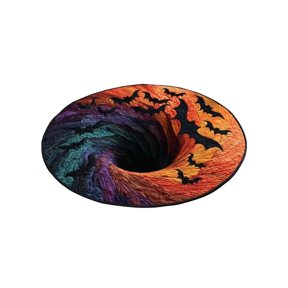 3D Visual Halloween Floor Mat Spiral Optical Illusion Diatom Mud Witch Kitchen Rug Non Slip Round Skeleton Bathroom Mat Bedroom