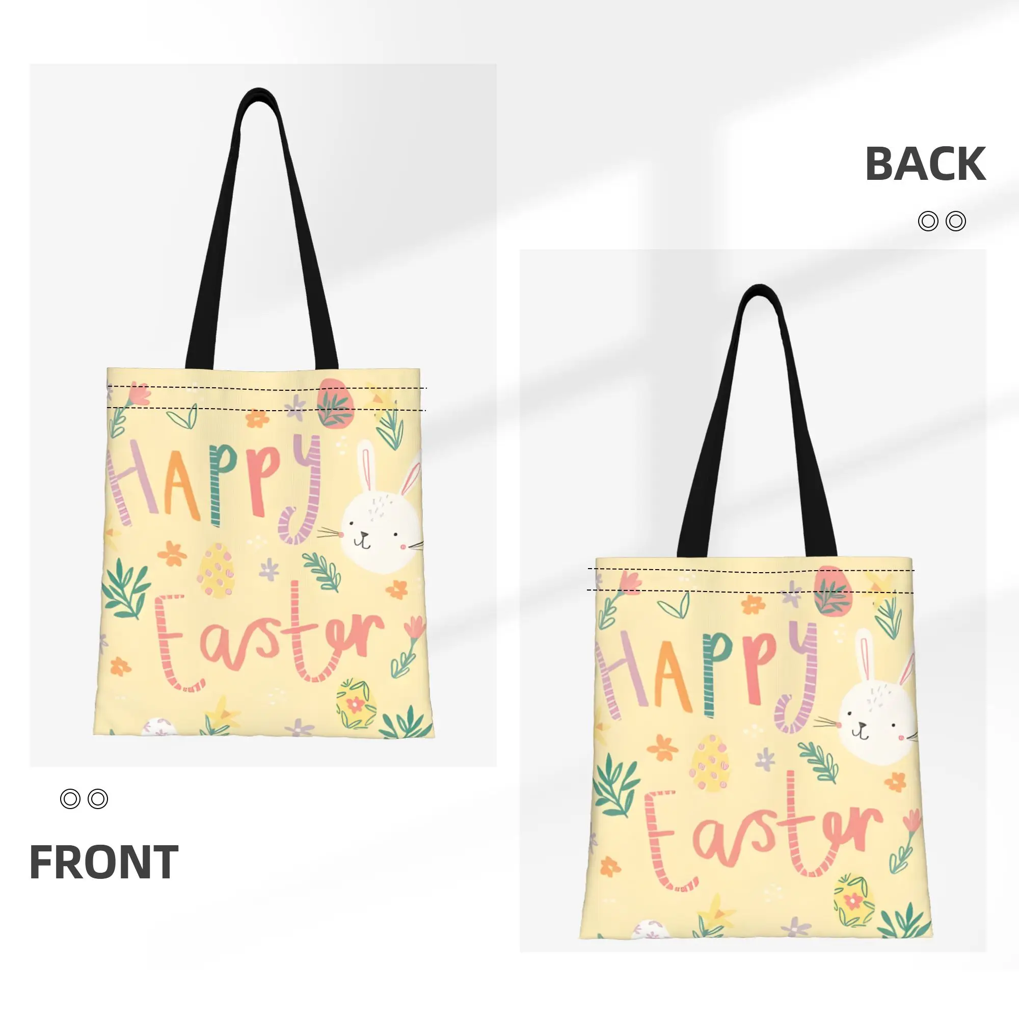 1PC Happy Holiday Canvas Tote Bag Easter Bunny Vibes Handbag Outdoor Handbag Trendy Tote