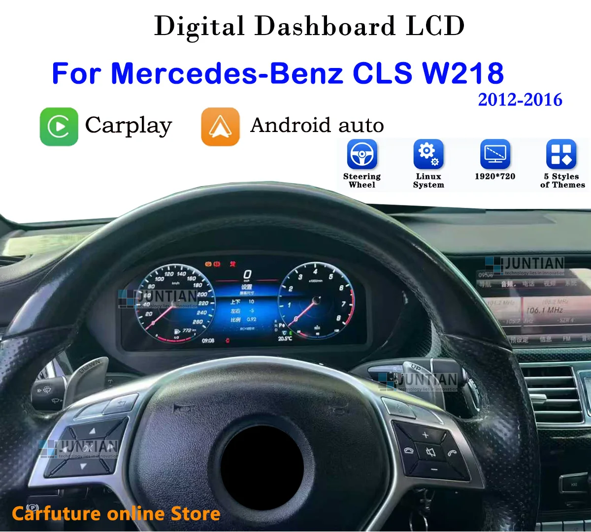 

Цифровая приборная панель для Mercedes-Benz CLS W218 2011-2015 CLS300 с беспроводным CarPlay, Android Auto, спидометром и HDMI, обновленная приборная панель