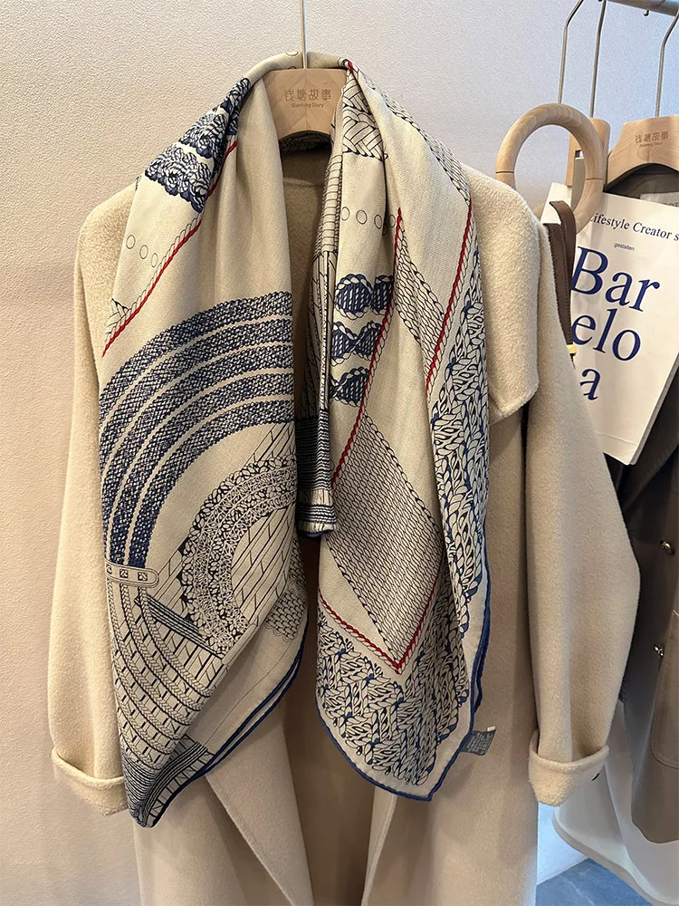 Luksusowy designerski jedwabny szalik wełniany damski duży ręcznie walcowany szalik zimowe kwadratowe bandany najlepsze akcesoria torba akcesoria na szyję