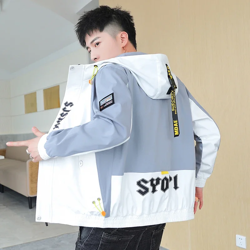 

Loose Streetwear Autumn Jacket Tops Windbreaker Hoodies Casual Fashion Coat Cardigan Men Long Sleeve Clothes Windproof Outerwear