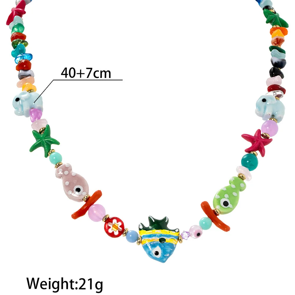 Fashion Beach Wind Ocean Elements Ceramic Small Fish Elephant Red Coral Sea Turtle Pendant Colorful Beaded Necklace - view 5