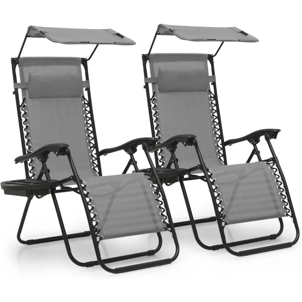 

XMSJ Set of 2 Outdoor Zero Gravity Chair Reclining Lounger with Sun Shade and Headrest, Mesh Back, Cup Holder & Side T