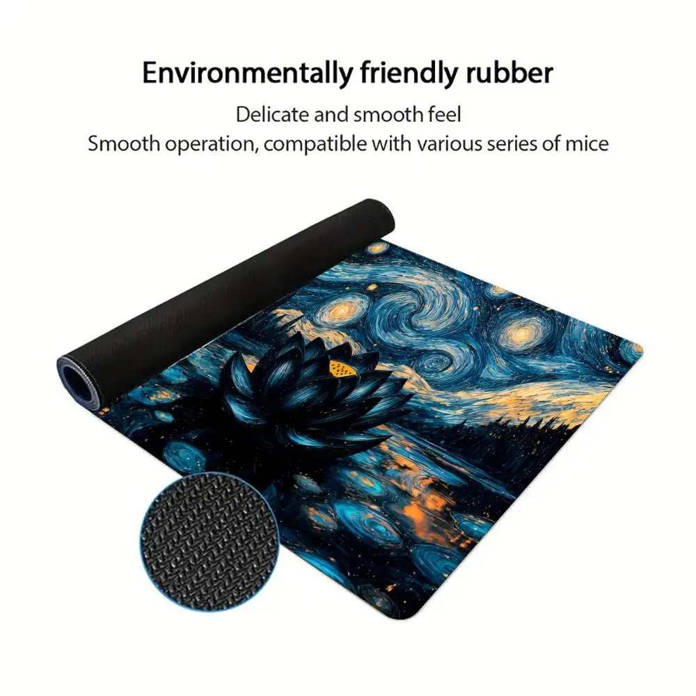 Lotus Van Goghs Gemälde-Stil Mauspad, großes Kunst-Mauspad, Gaming, rutschfestes Tischkissen, Mauspad, Laptop, Tablet, Matte, PC, Spielmatte