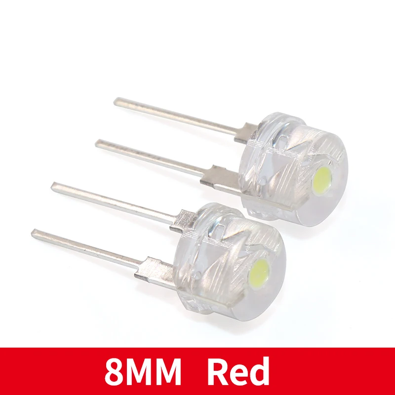 10PCS F8 8MM Yellow  Blue Green Red White LED Super Bright Straw Hat Light Emitting Diode Highlighted White 0.5W Astigmatism