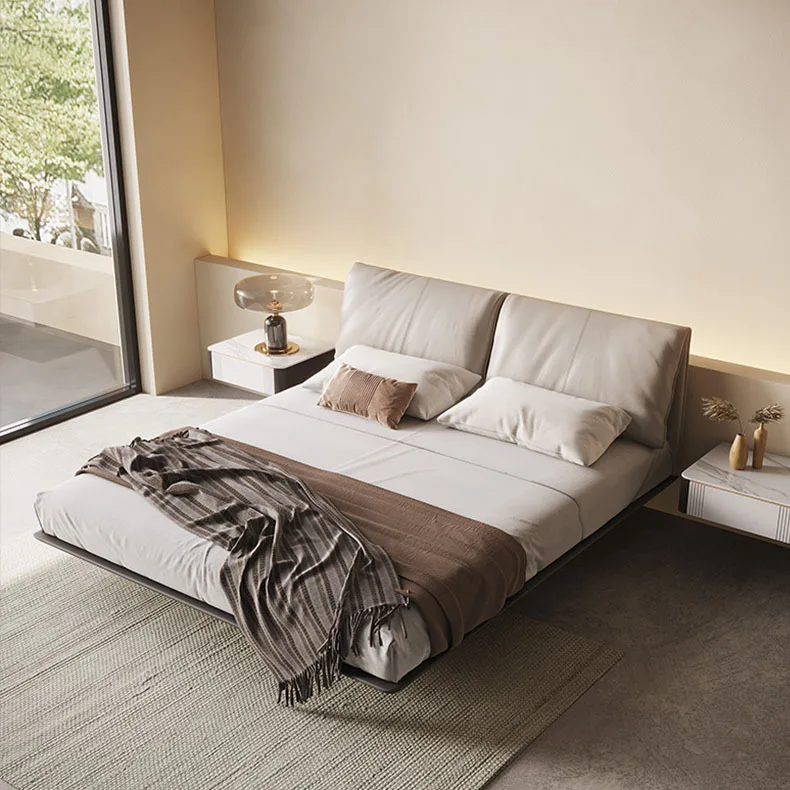 Suspension leather ash wood row skeleton soft bag solid wood master bedroom double bed