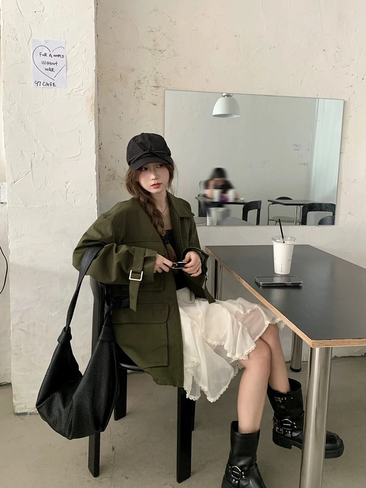 

Faionable A-Line Skirt Women's Spring Autumn New Sle Lace Trimmed Korean Sle Commute Polyester ort Skirt