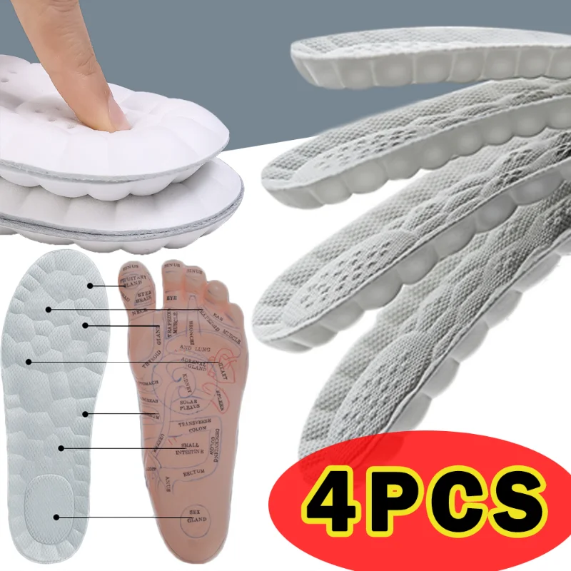 4D High-elasticity Shock Absorption Sports Insoles Arch Support Insole Ultra-soft Running Shoe Pads Unisex Latex Massage Cushion