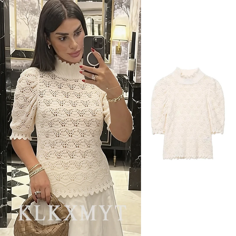 

Women Pullover 2025 Autumn Winter New Fashion O-Neck Short Sleeves Embroidery Knitwear Pullover Women Elegant Hight Street Top