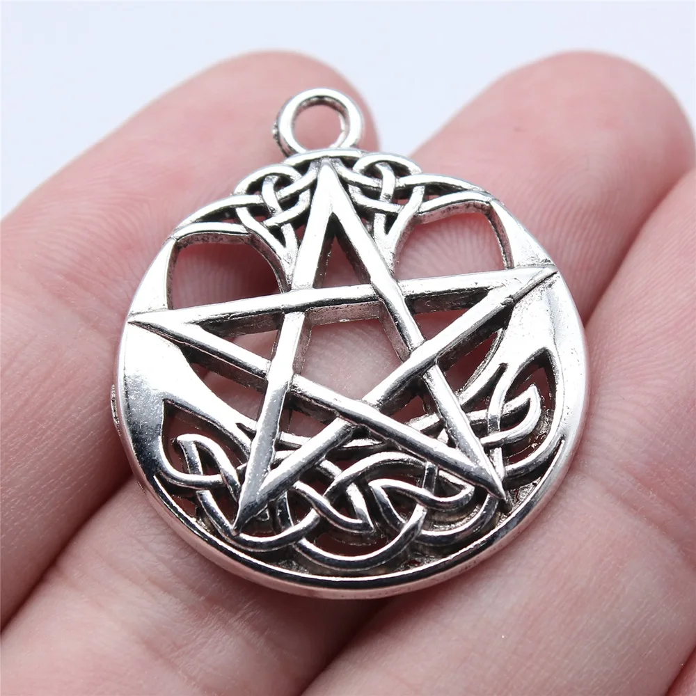 WYSIWYG 5pcs 30x35mm 3 Colors Wiccan Pentagram Charms Pendant For DIY Jewelry Making Handmade Jewelry Craft Findings