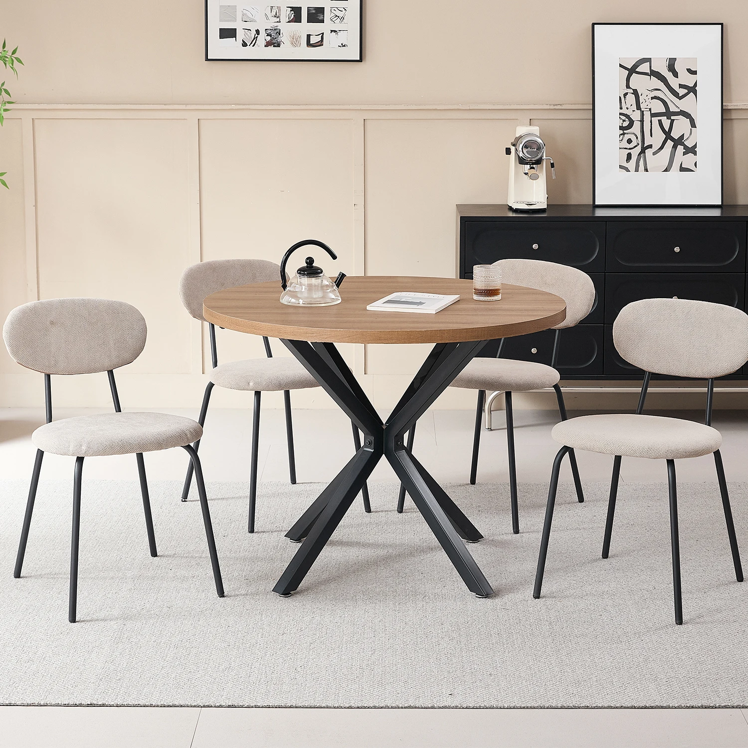 4/6-teiliges Esszimmerstuhl-Set, Hufeisen-Samtstoff, moderner gepolsterter Küchenstuhl mit Metallbeinen für Esszimmer, Küche – Detail 8
