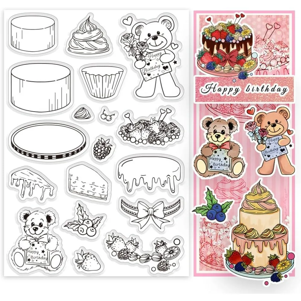 1 Blatt Kuchen Bär Klare Stempel Kuchen Bär Transparenter Stempel Dekorative Klare Stempel Dessert Handwerk Stempel Stempel für Karte