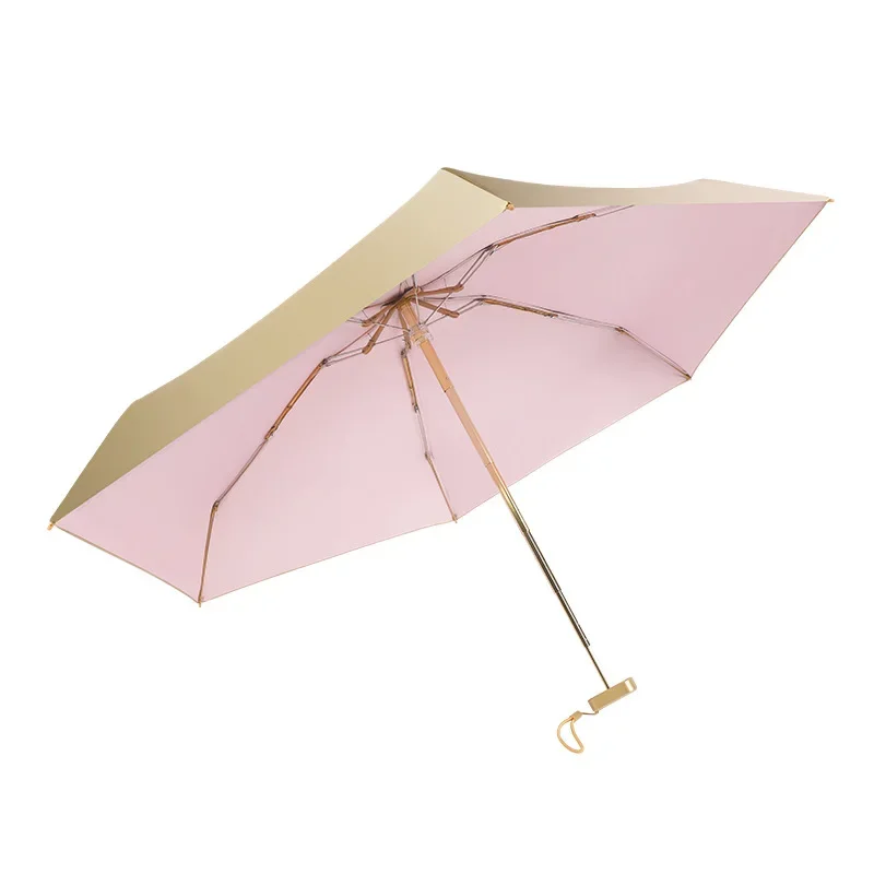 Little Golden Umbrella Light Small Folding Umbrella Rain Women Gift Mini Pocket Parasol Girls Anti-uv Travel Sun Umbrella