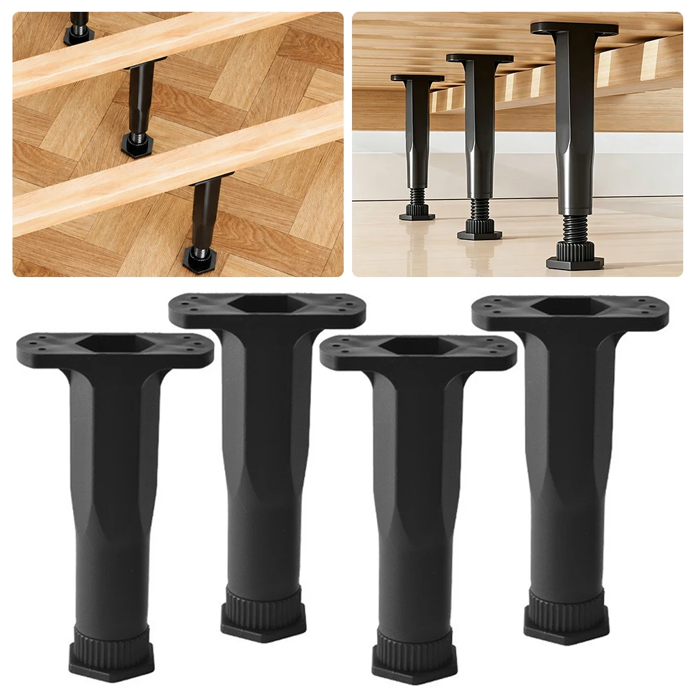 4pcs Bed Support Leg,Feet Telescopic Furniture Stand Support Plastic Steel Stand Adjustable Heightening Bracket Bed Beam Support