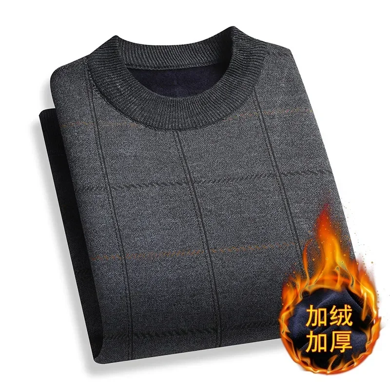 

New Autumn Winter Thicken Fleece Sweaters for Men Warm Knitted Male Basic Sweater Plaid Pullover Shirt Jumper Sweater Male Tops