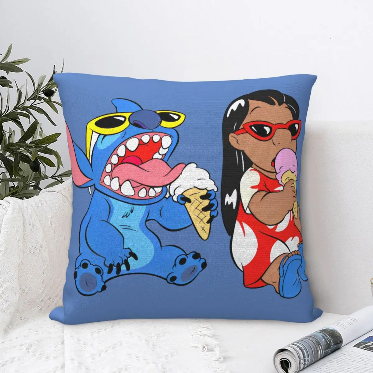 ليلو وستيتش أكل الآيس كريم رمي غطاء وسادة وسائد البوليستر للأريكة غطاء وسادة مخصص ديكور المنزل
