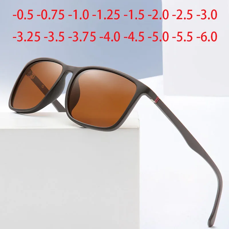 Sport TR90 Square Polarized Sunglasses Men Spring Leg Anti-glare Minus Lens Prescription Sunglasses Diopter 0 -0.5 -0.75 To -6.0