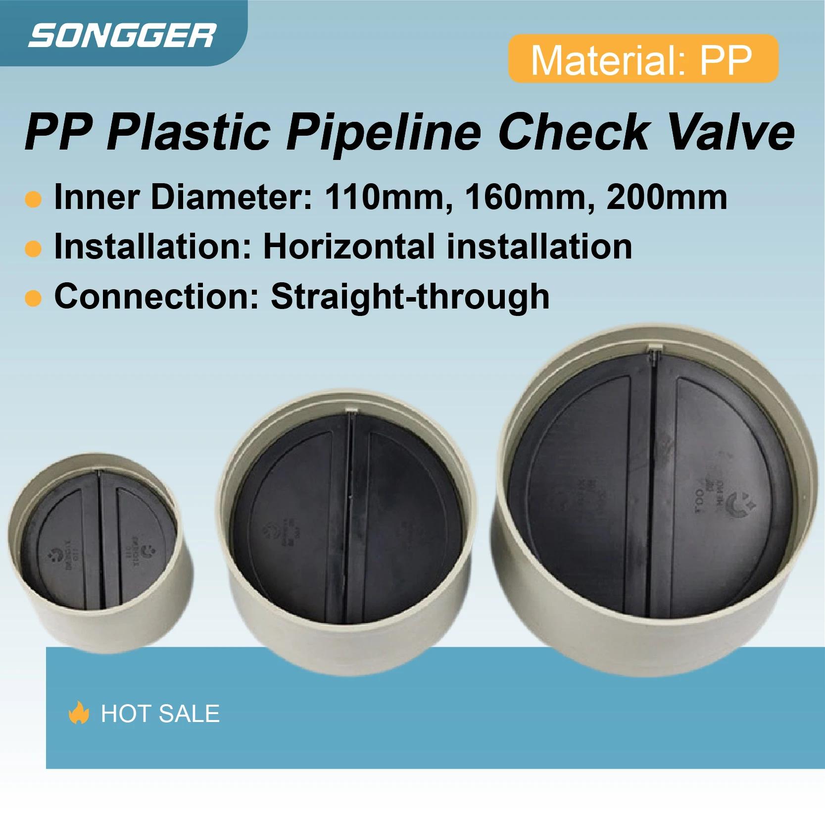 

PP Dual-Flap Check Valve Plastic One Way Air Duct Non Return Valve 110/160/200mm for Pipe Ventilation and Fan Applications