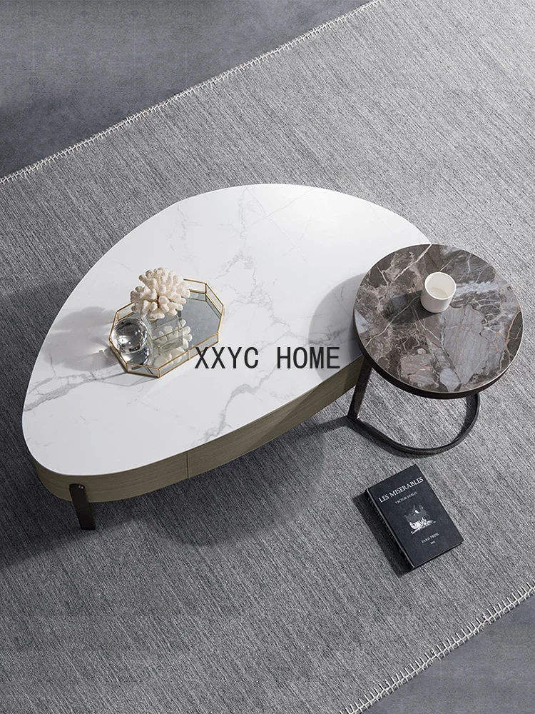 Cream Style Coffee Table TV Cabinet Combination Modern Minimalist Stone Plate Living Room