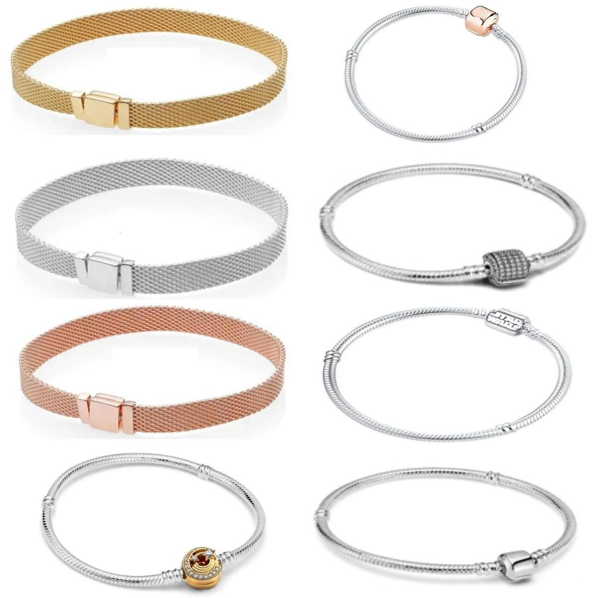 925 Sterling Silver Charm Bracelet for Women Snake Chain & Mesh Chain Design DIY Beads Compatible Fashion Fine Jewelry Gif