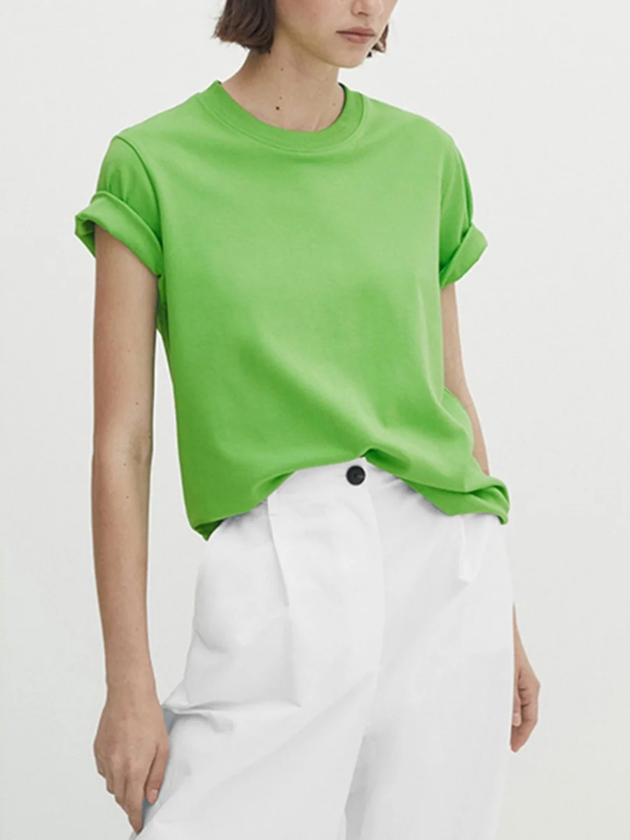 Novo verão cseta fena simples confortável puro aodão ombro em torno do pescoço manga curta estilo de deslocamento so...