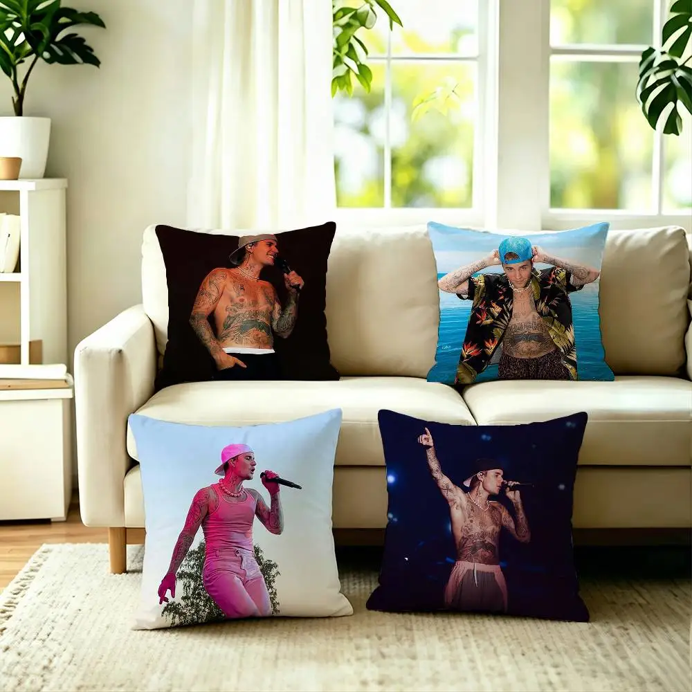 Music Icon J-Justin Bieber Pillow Case Square Double-Sided Sofa Cushion Cover Bedroom Bedside Pillow