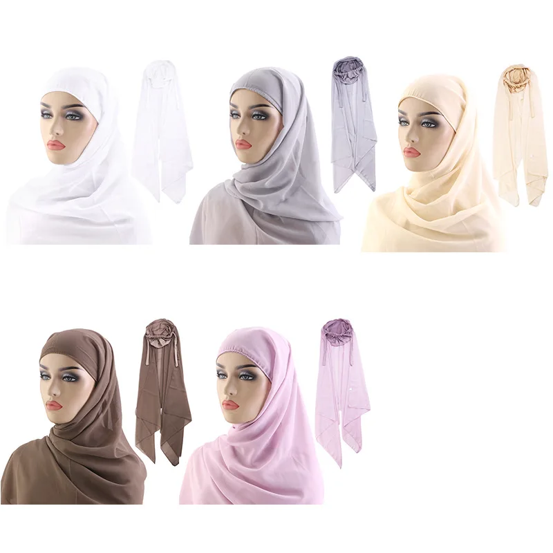 

Мусульманский готовый хиджаб-шарф: легко надеваемый, дышащий, мягкий головной убор для женщин, повязка на голову, шаль, мусульманские платки, никаб (Малайзия)