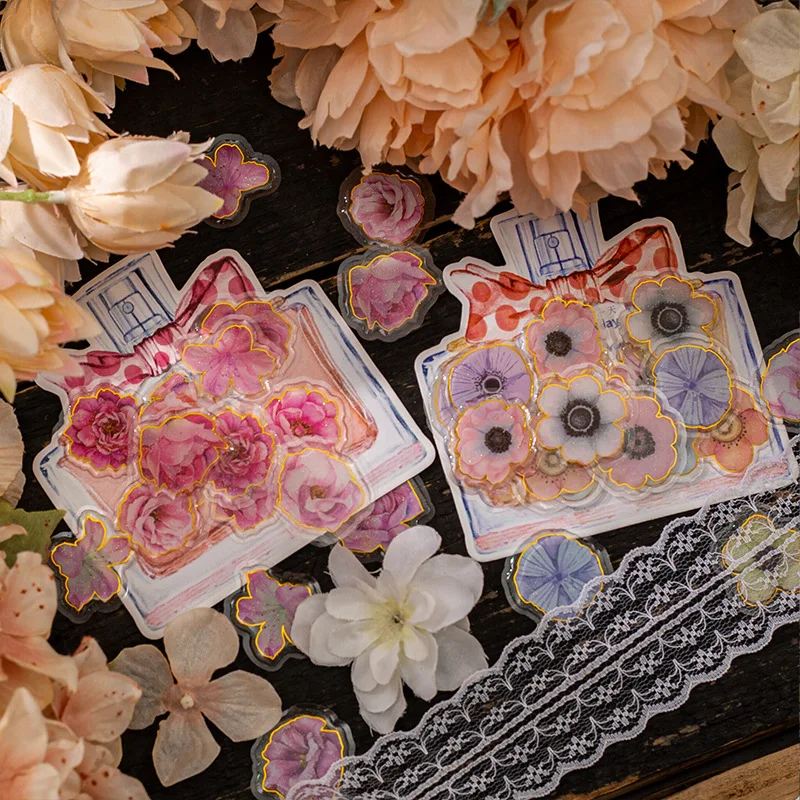 20pcs/lot Kawaii Scrapbook Stickers flying flower Junk Journal Pet Gold Planner Stationery Stickers Planner Decorative stickers