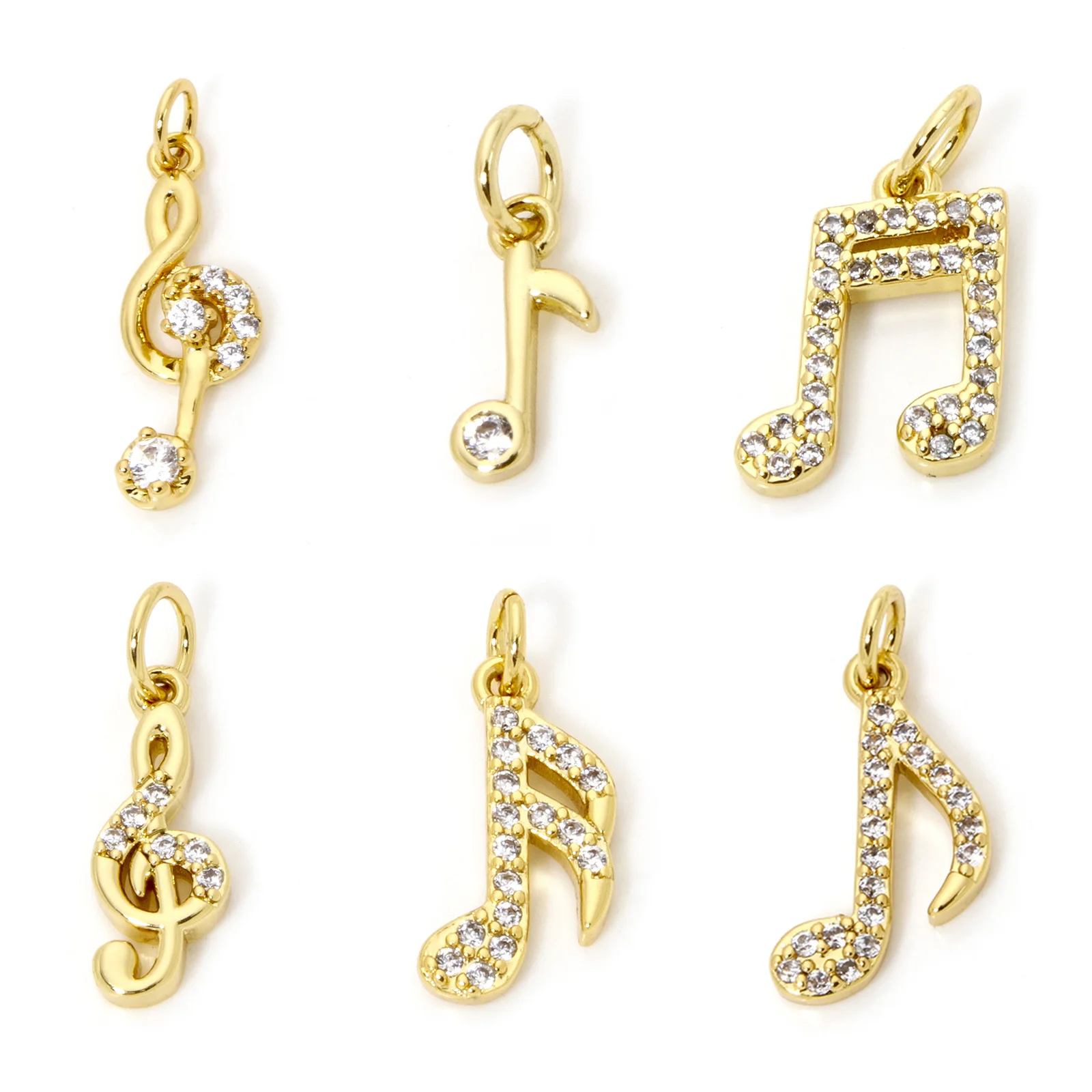 1-2szt Mosiężne zawieszki Złoty kolor Nuty Micro Pave Clear Cubic Zirconia Wisiorek DIY Naszyjnik Kolczyki Dla Kobiet Biżuteria Prezent
