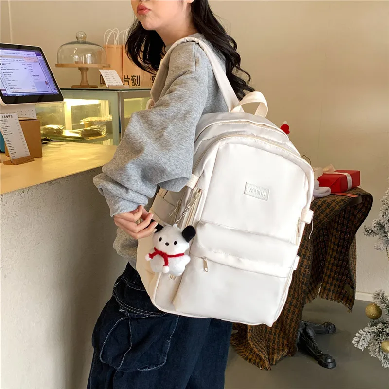 Backpack Student Schoolbag NEW Korean-style Large Capacity Lightweight Fashion Simple Zipper Solid Color Storage Bag for Travel