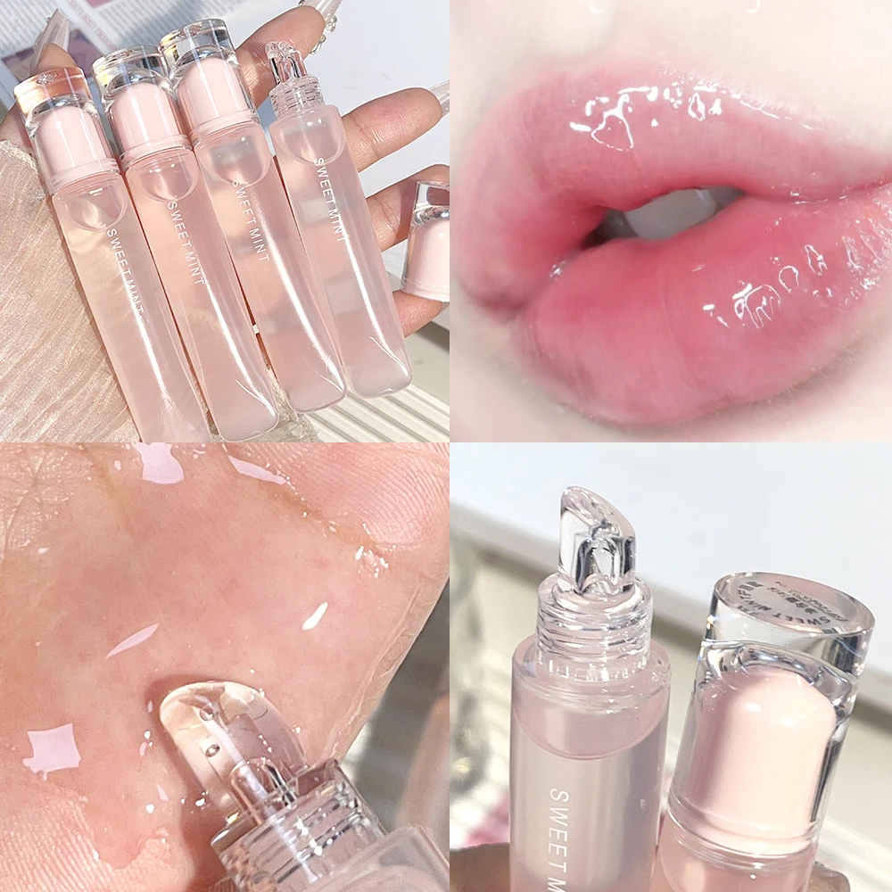 Brillo de labios de gelatina para mujer, brillo de labios duradero, hidratante, aceite de labios transparente, espejo de luz de agua, lápiz labial