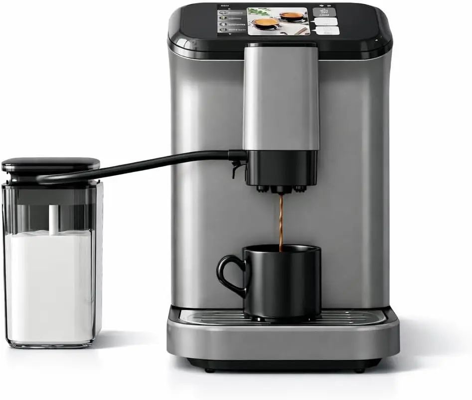 

Built-in Grinder Coffee Maker with TFT Color Screen, Automatic Milk Frother Coffee Machine,