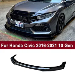 3PCS GR STYLE For Honda Civic 2016-2021 10 Gen FK7 Hatchback SI 2&4 Door Car Front Bumper Spoiler Splitter Glossy Black