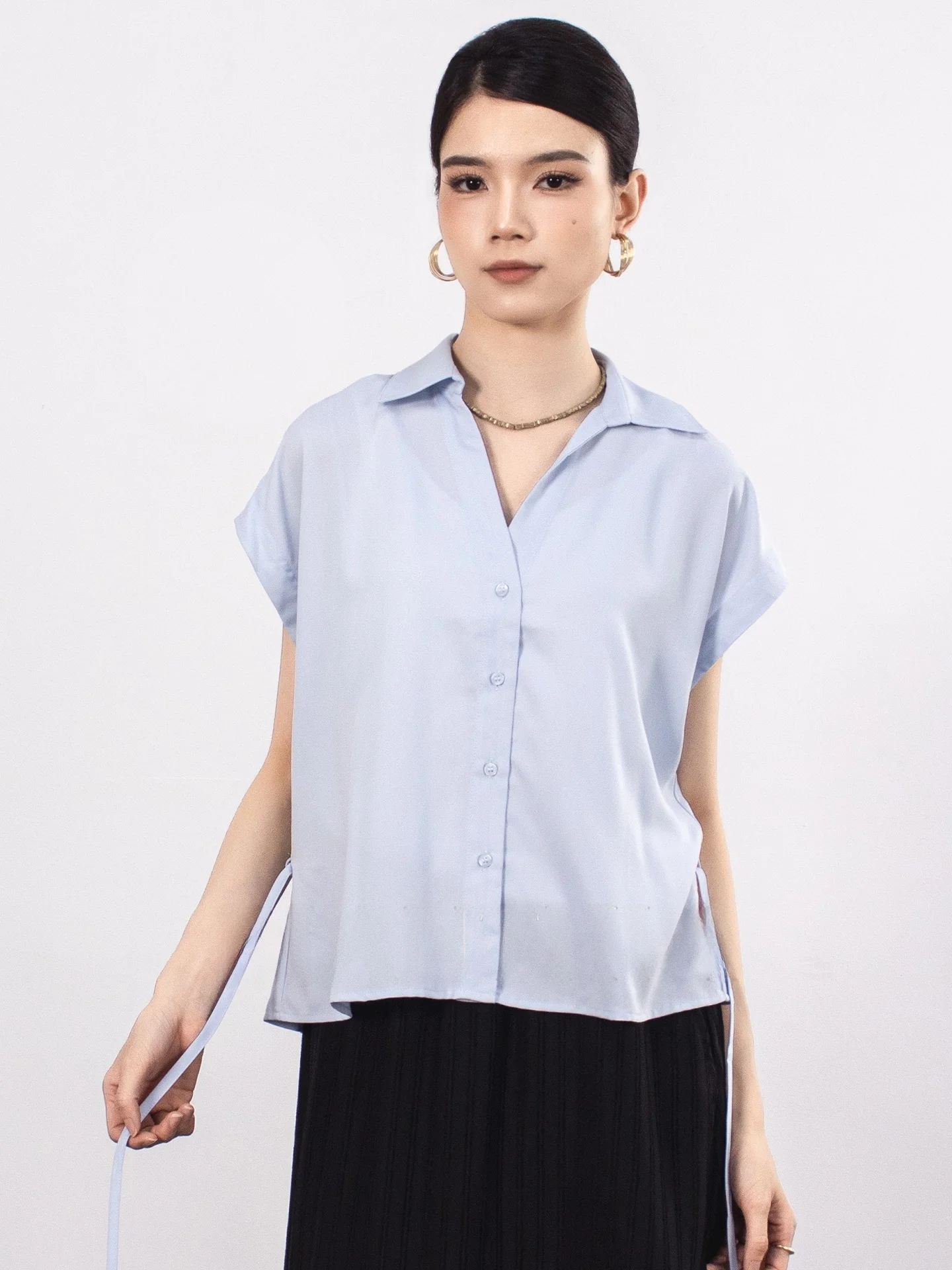 

Blue Short Sleeve Shirt Women's Waist-Cinching Belted Jumpsuit Simple Style DianThia 2026 New Spring Fashion Slimming Effect