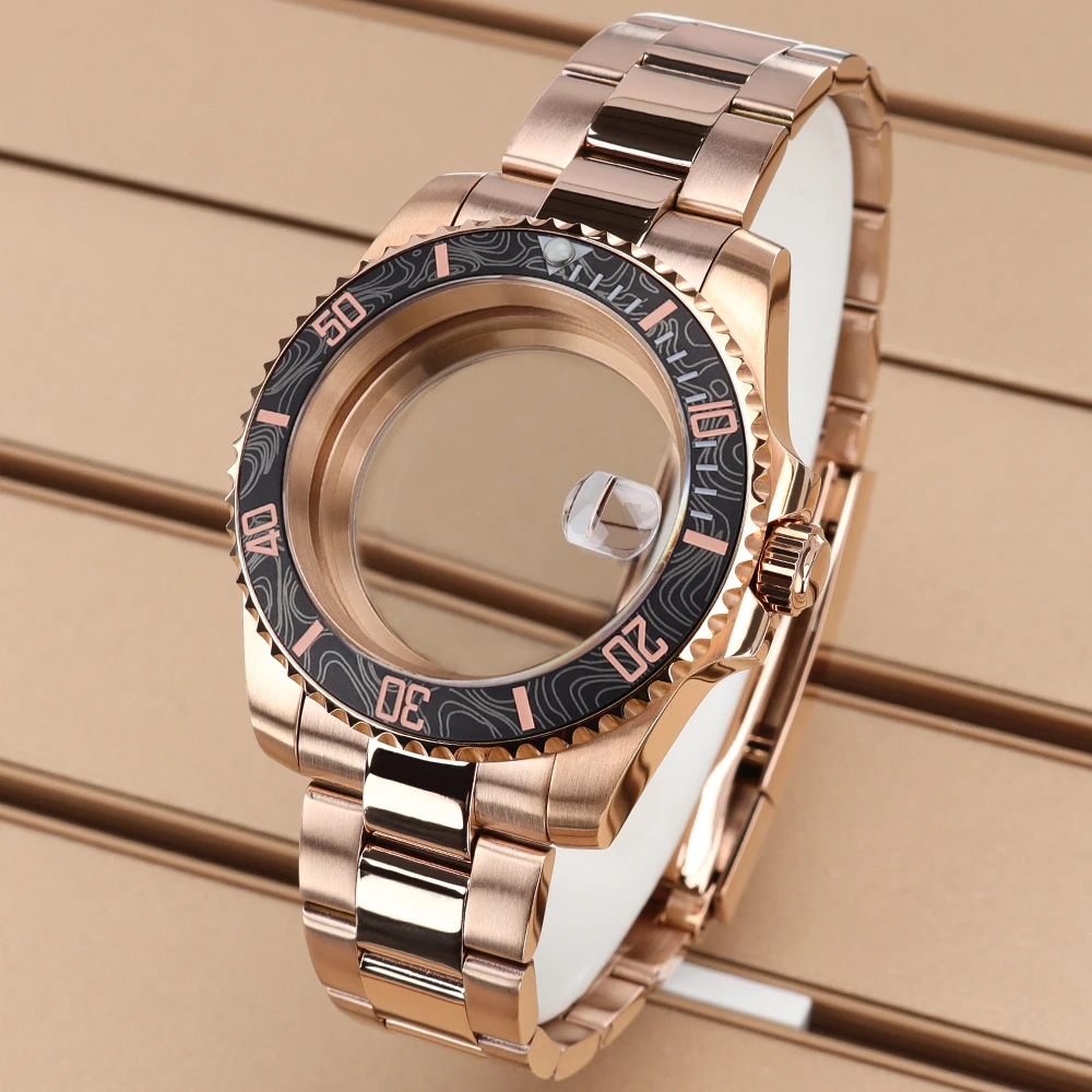 40mm 200m Waterproof Watch Case Watchbands Rose Gold For SUB GMT NH35 NH36 NH38 NH34 NH70 Miyota8215 Eta2824 Movement 28.5mmDial