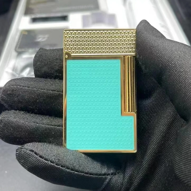 S.T. Dupont Lighter Gold and Silver Luxury Gold and Turquoise Enamel Design Iconic Flame Collection