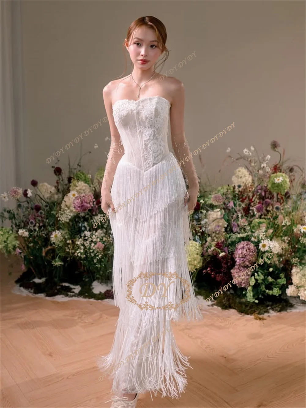 DY Luxury Lace Mermaid Wedding Dress Muti-Layer Tassels Sweetheart Neck Bridal Gown Customized Floor Length Vestido De Noiva