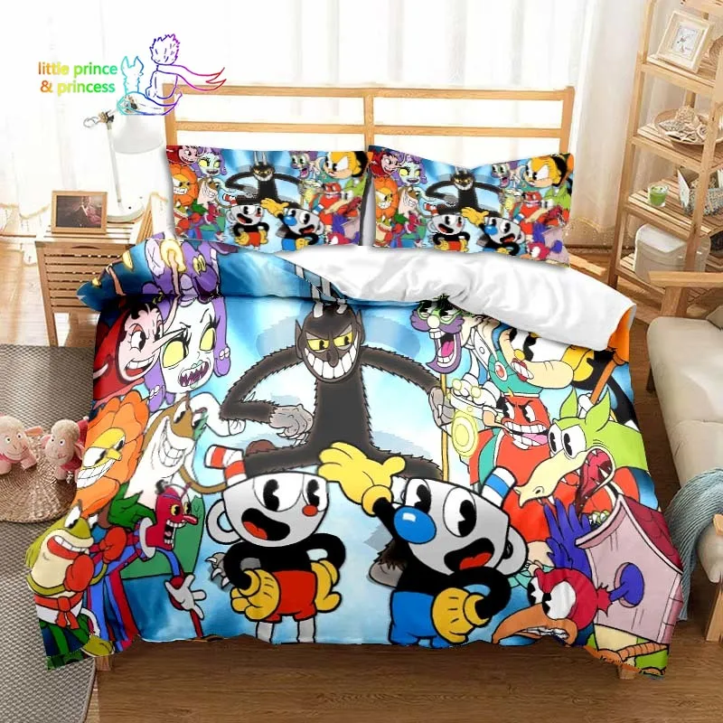 

Cuphead and Mugman Game Gamer Bedding Set Single Twin Full Queen King Size Bed Set Adult Kid Bedroom Bedding Gift