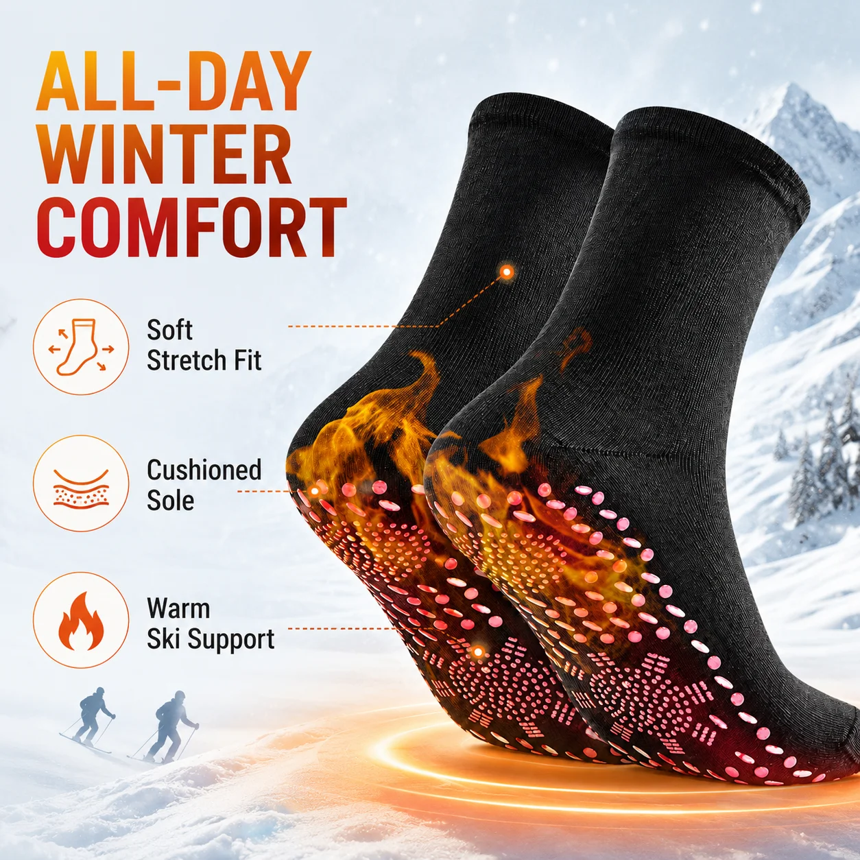 Self-Warming Ski Socks for Men & Women, Thermal Winter Socks with Non-Slip Grip Sole, Warm Socks for Skiing and Snowboarding
