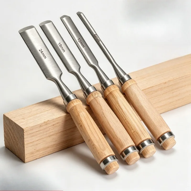 Multi-Size Wood Chisel Kit with Solid Wood Handle Half-Round Gouges Strikable Sharp Wear-Resistant Wood Grooving Carving Tools